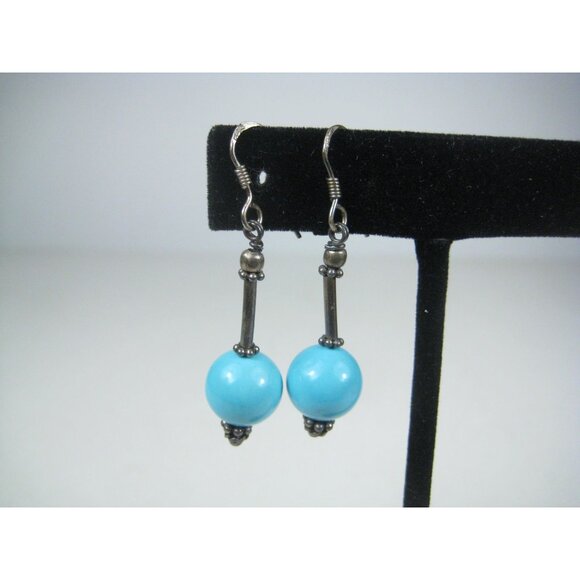 Glass Beaded Dangle Earrings Sterling Silver 925 Hooks - Picture 4 of 6
